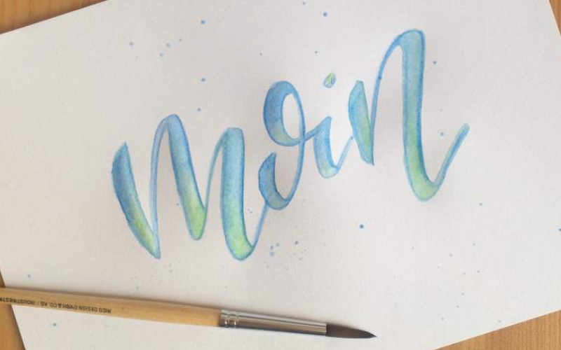 moin - Handlettering mit der Faux Calligraphy und einem Verlauf dank Aquarellbuntstiften