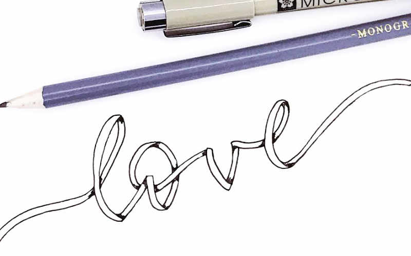love - einfaches Ribbon Lettering mit Schatteneffekt