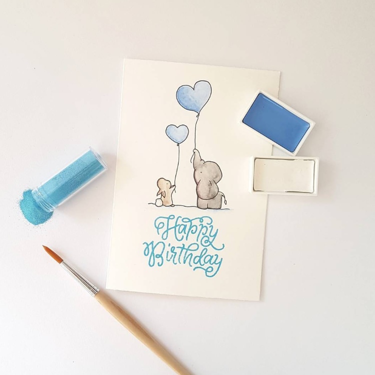 Geburtstagskarte mit Aquarell Tieren - Happy birthday