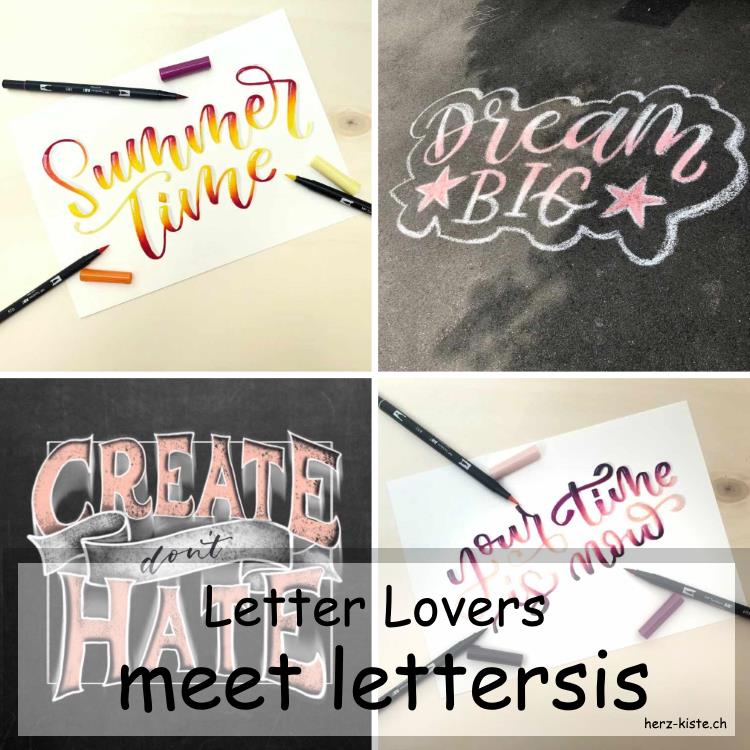 Letter Lovers: lettersis zu Gast im Lettering Interview mit einer Anleitung für ein digitales 3D-Lettering - Titelbild mit mehreren Letterings