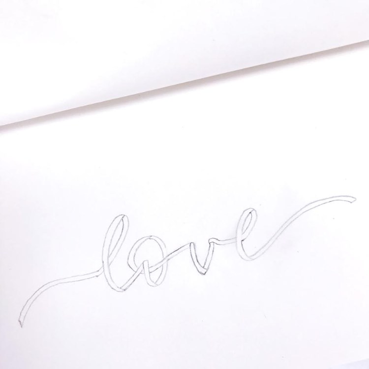 love - Ribbon Lettering in Bleistift