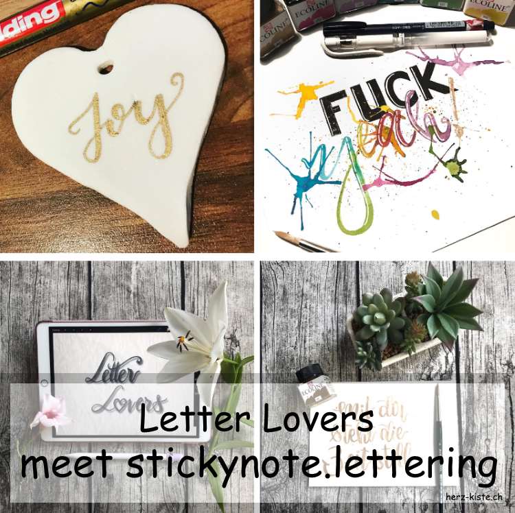 Zusammenstellung verschiedener Letterings von stickynote.lettering als Titelbild zum Interview