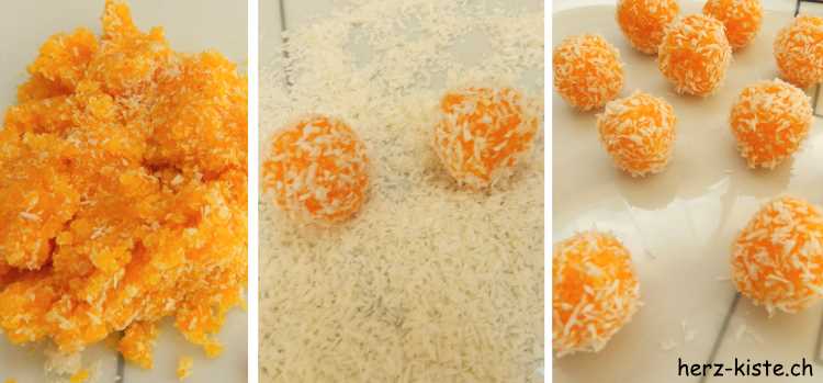 Aprikosen Kokos Pralinen selbermachen - aus einer Masse Kugeln formen