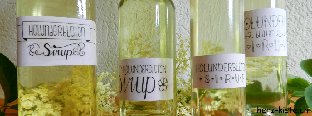 Gratis Etiketten zum Download von Holunderblüten Sirup mit Handlettering