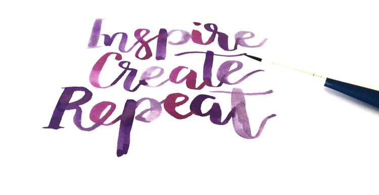Watercolor Lettering in Violett: inspire create repeat