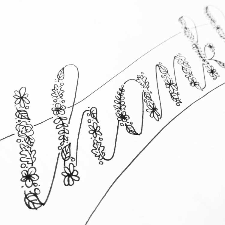 Detailansicht Wort thank - Faux Calligraphy mit Blumen