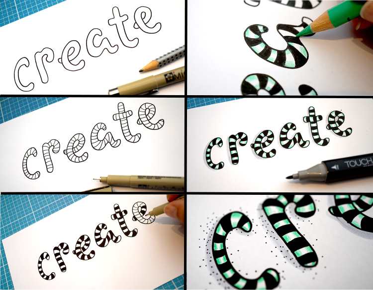create - Schritt für Schritt Bilder für ein Lettering