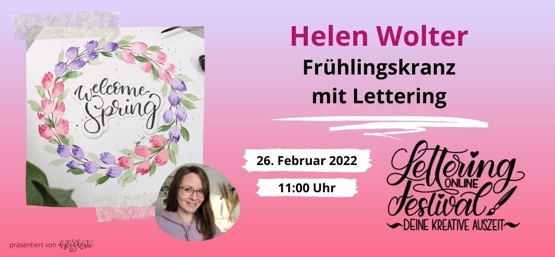 Lettering Online-Festival mit einem Tutorial von Helen Wolter: Frühlingskranz aus Aquarell mit Lettering