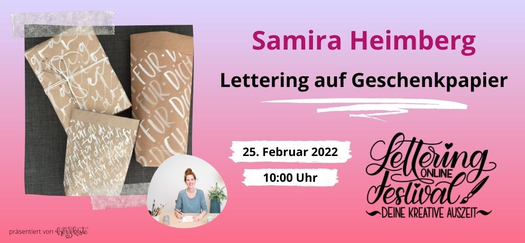 Lettering Online-Festival: Samira Heimberg mit einem Videotutorial zu Lettering auf Geschenkpapier