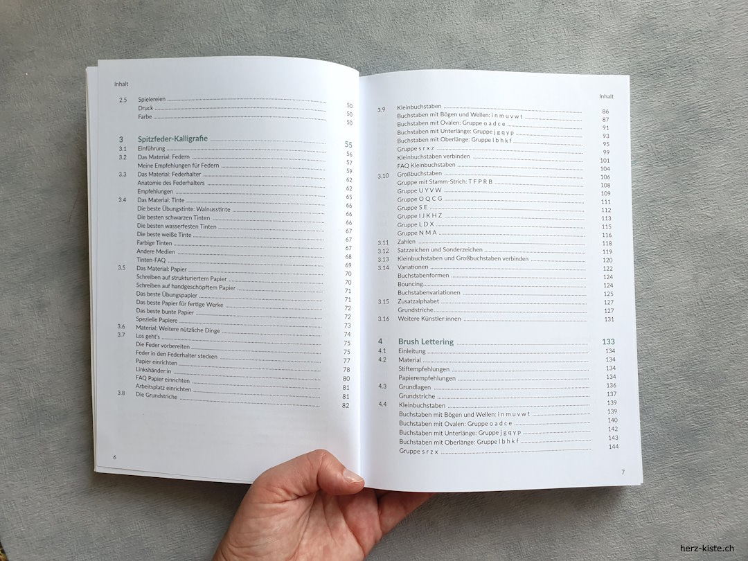 Blick ins Inhaltsverzeichnis vom Buch Handlettering und moderne Kalligrafie für Einsteiger